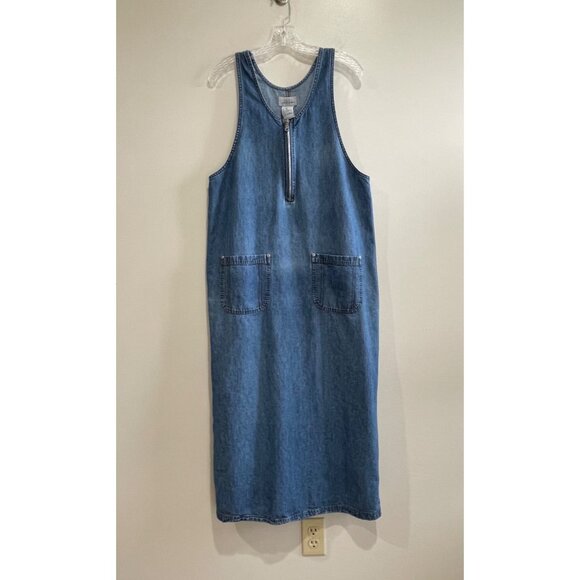 VTG Paul Harris  Denim Midi Dress Womens M Blue Jean Pockets 90s Cottage Core - Picture 1 of 8